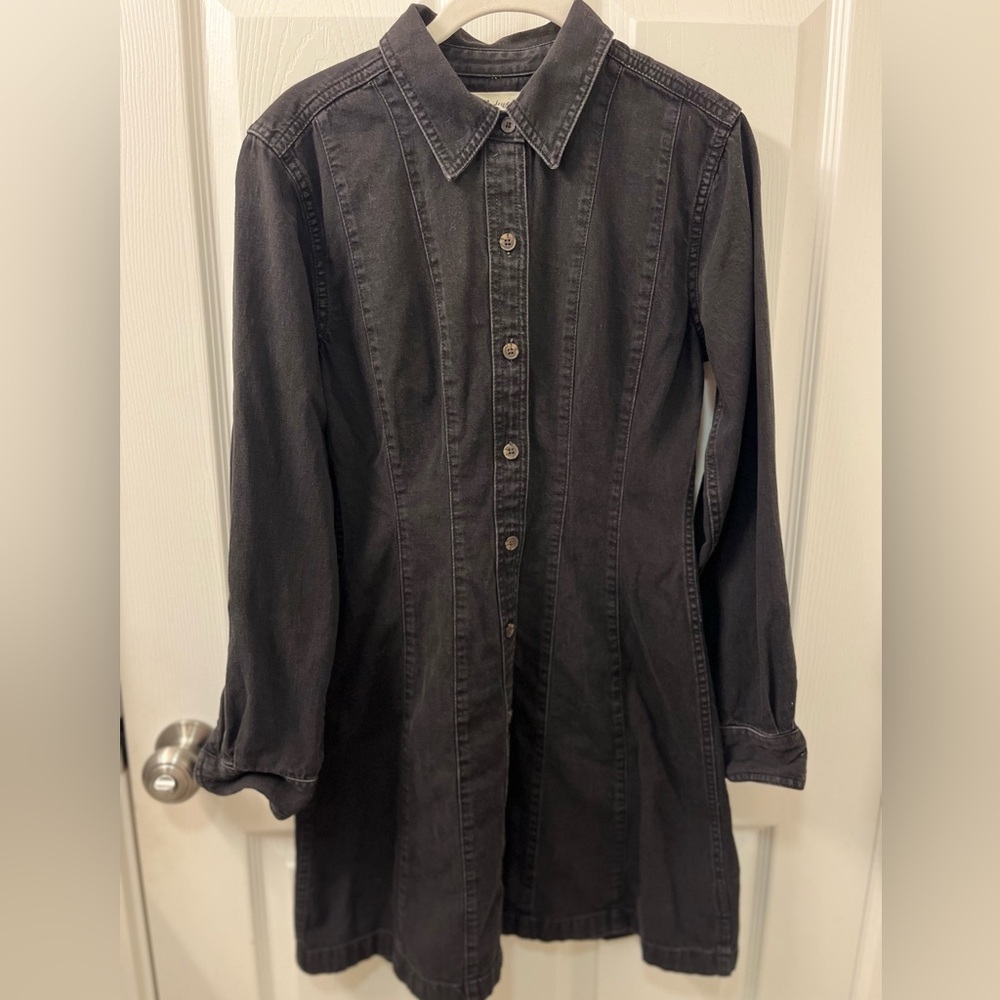 Madewell 00 Dark Gray Denim Shirt Dress, Button-up Fit and Flare Style